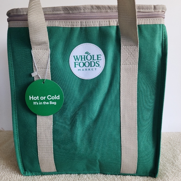 X2 WHOLE FOODS MARKET Insulated Reusable Cooler Green Grocery Shopping Bag - Picture 9 of 10